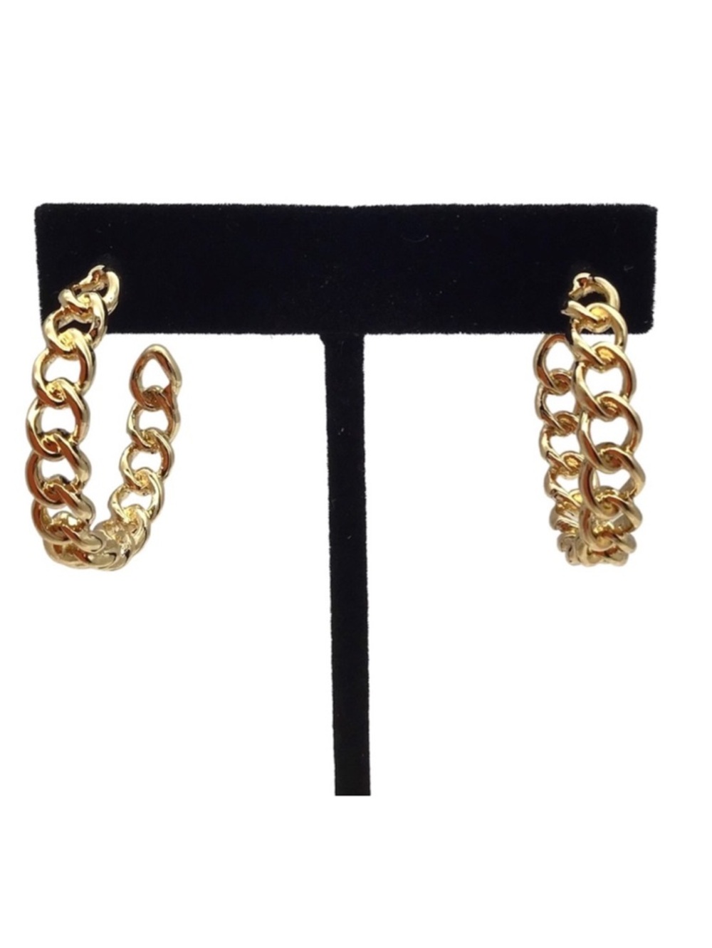 Frozen Gold Tone Chain Hoop Earrings (NWT) - Picture 5 of 11